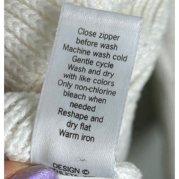 ATHLETA Varsity Crewneck Knit Pullover Side Zipper Sweater Cotton Ivory Cream L - Picture 9 of 12